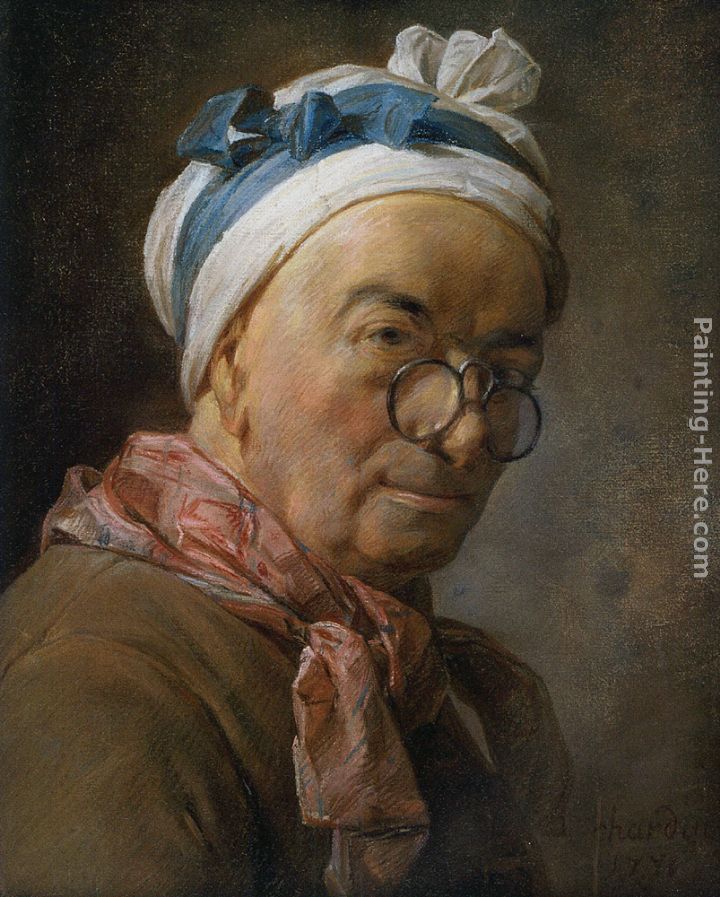 Selfportrait with glasses painting - Jean Baptiste Simeon Chardin Selfportrait with glasses art painting